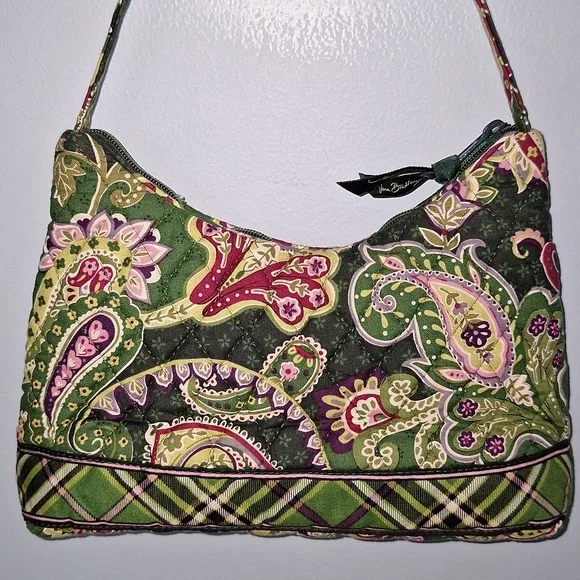 💚 Vera Bradley quilted small purse in green paisley and plaid pattern - Picture 3 of 11
